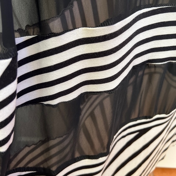 Peter Som Black White Stripe Midi Dress Mixed Print Sleeveless XS Nautical - Picture 7 of 7